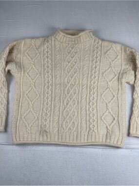 VTG Celtic Country Womens Fishermen Cable Knit Sweater Large Petite Turtleneck